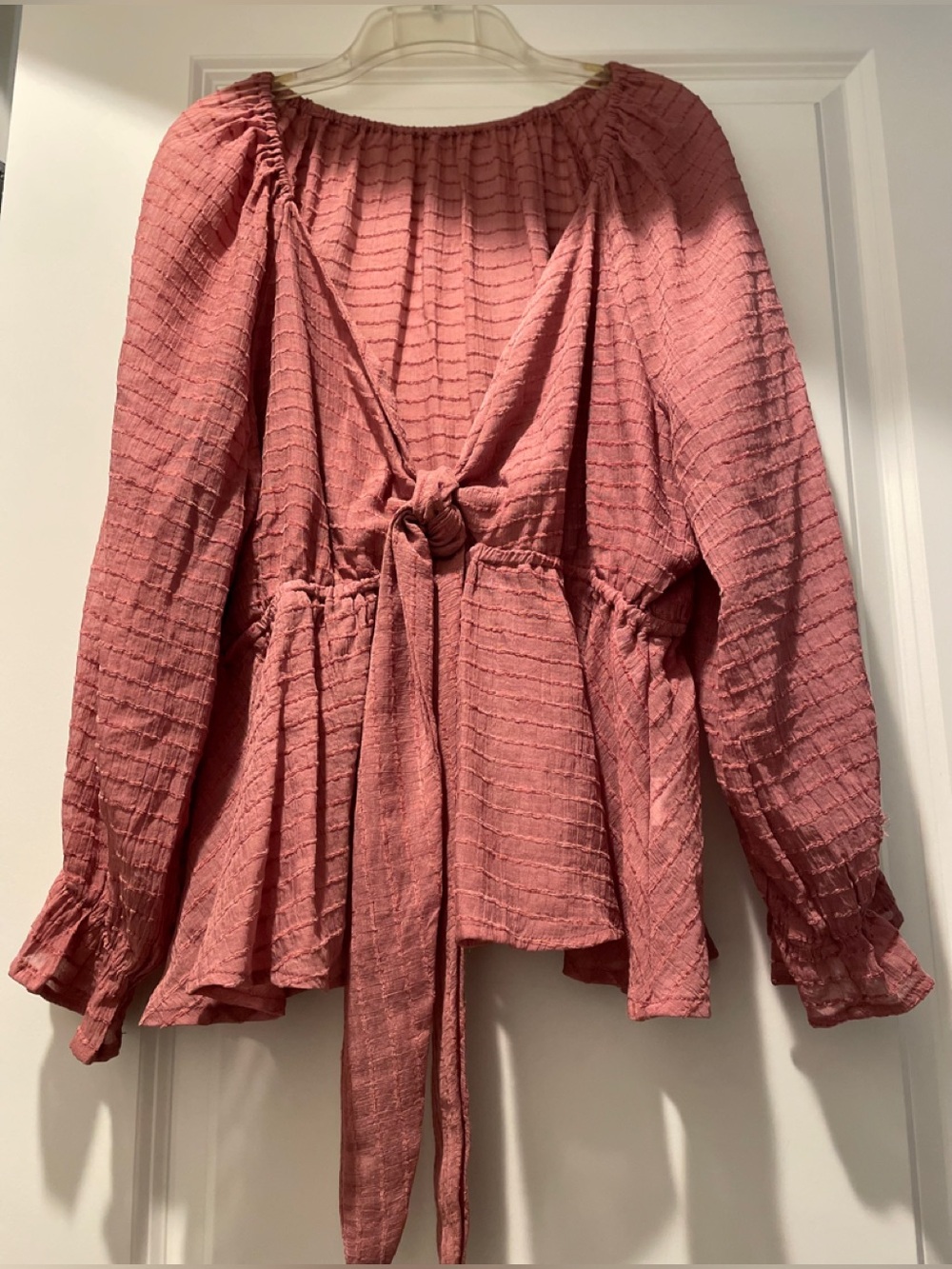 Cupshe Plunging Blouson Sleeve Blouse Size L Dusty Rose Babydoll Coquette Edgy - Picture 8 of 16